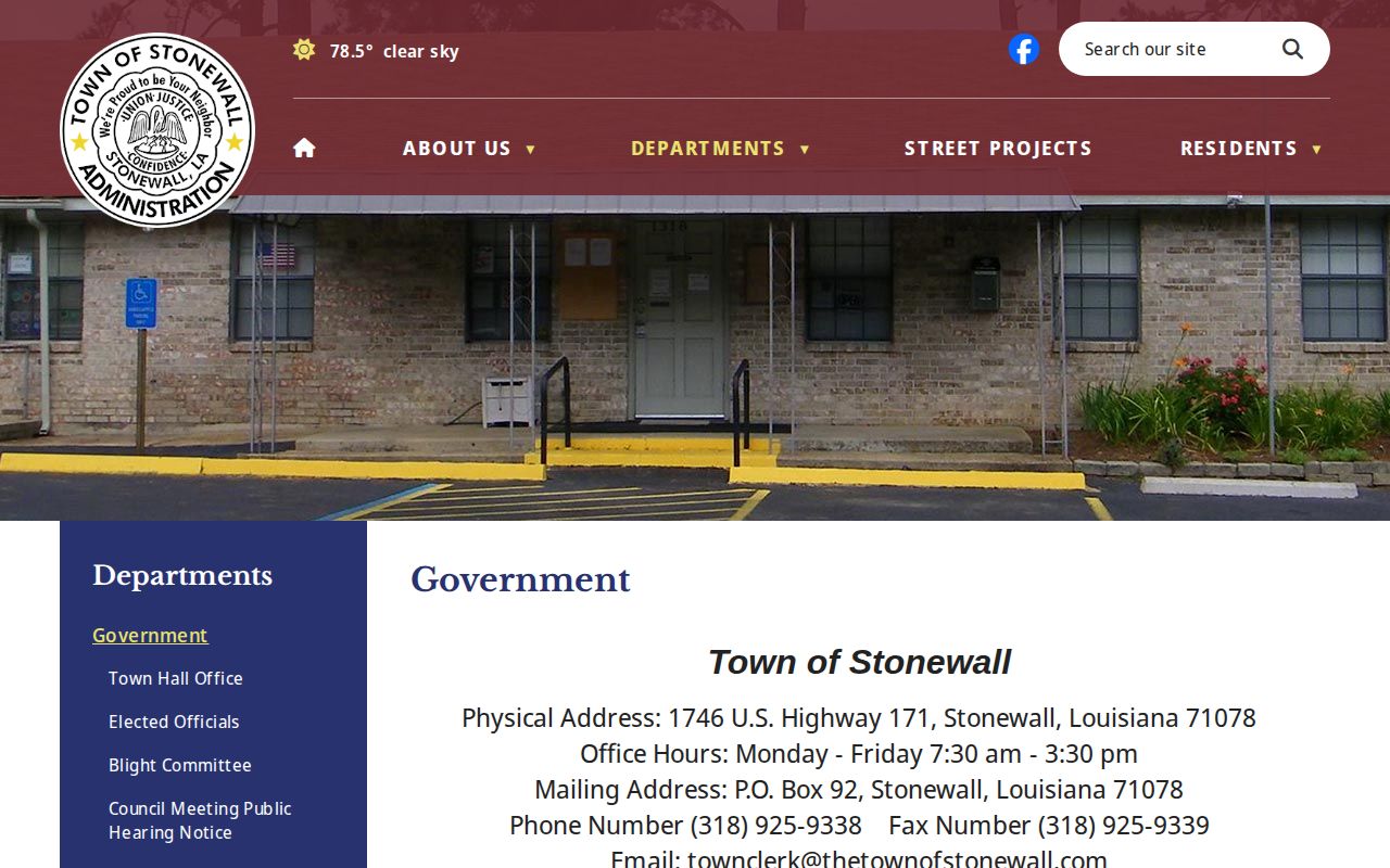 Town of Stonewall sheriff substation information for recent arrest records